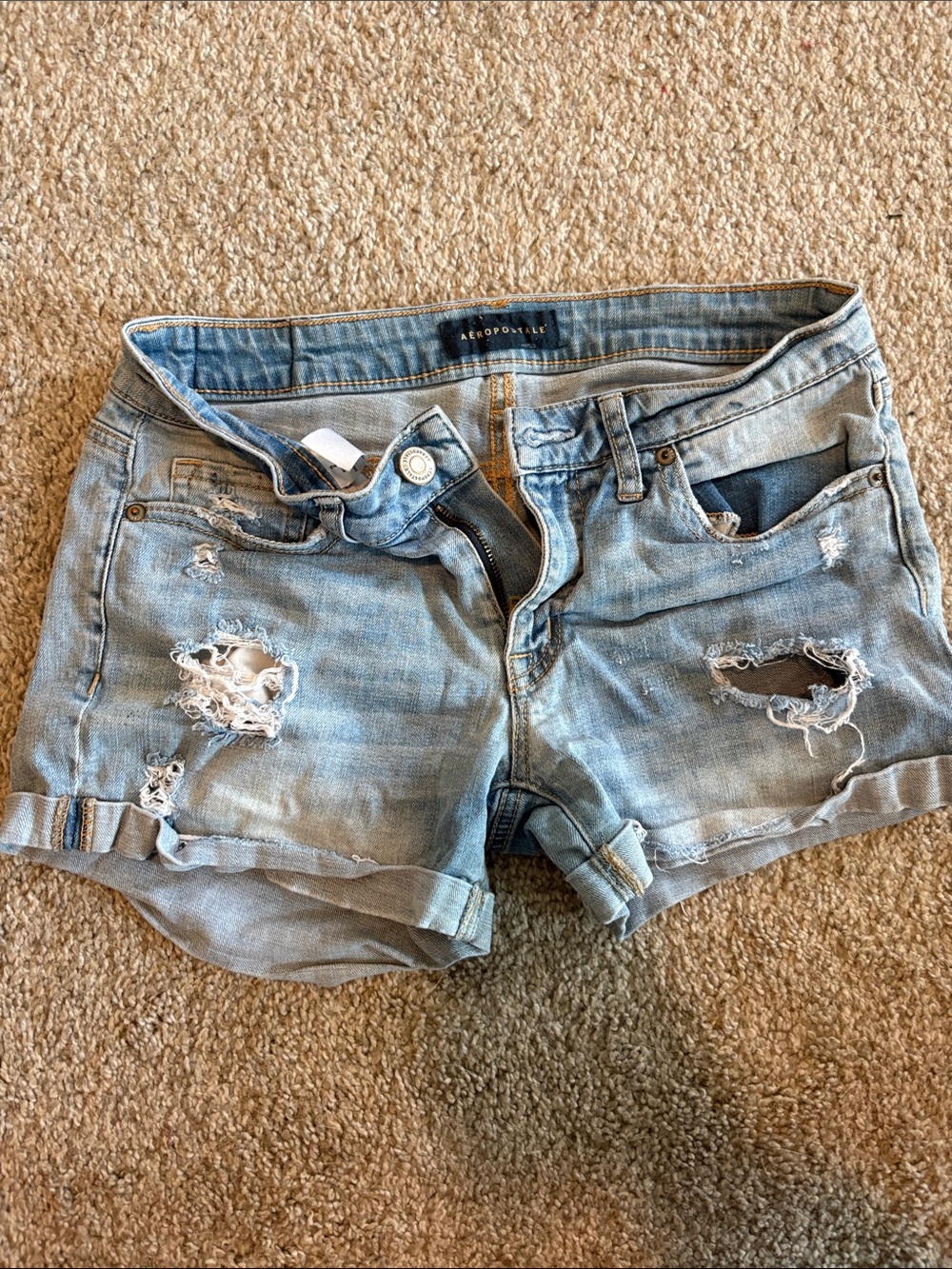 Aeropostale Women's Light Blue Ripped Cuffed Denim Shorts